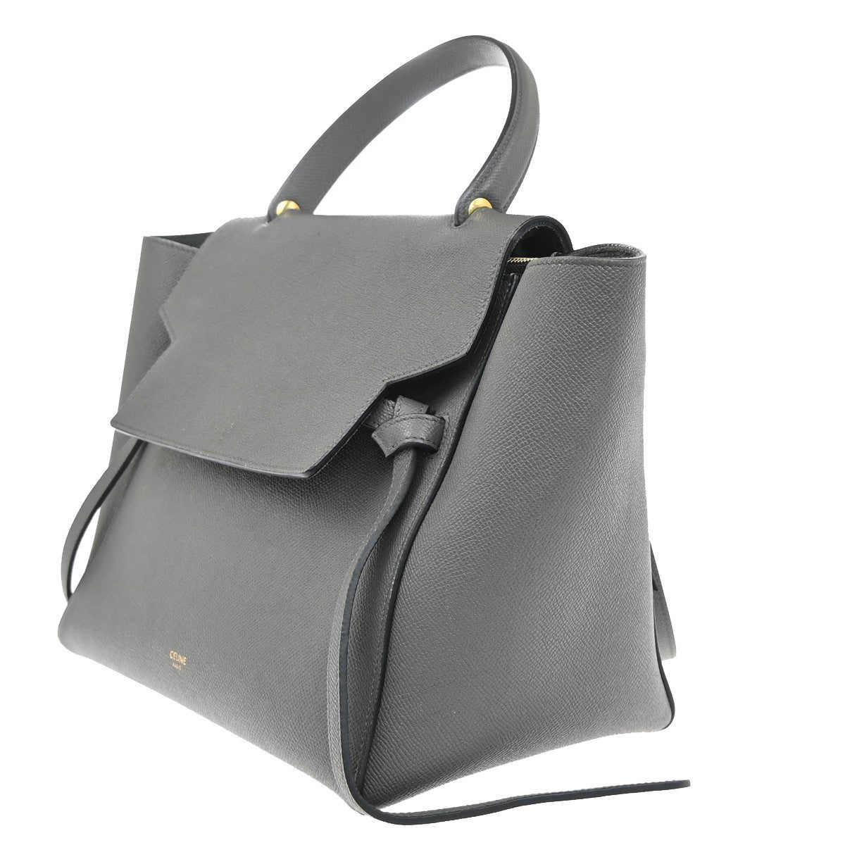 CELINE Logo Belt Bag Mini 2Way Shoulder Hand Bag Leather Gray GHW Italy 58RF719