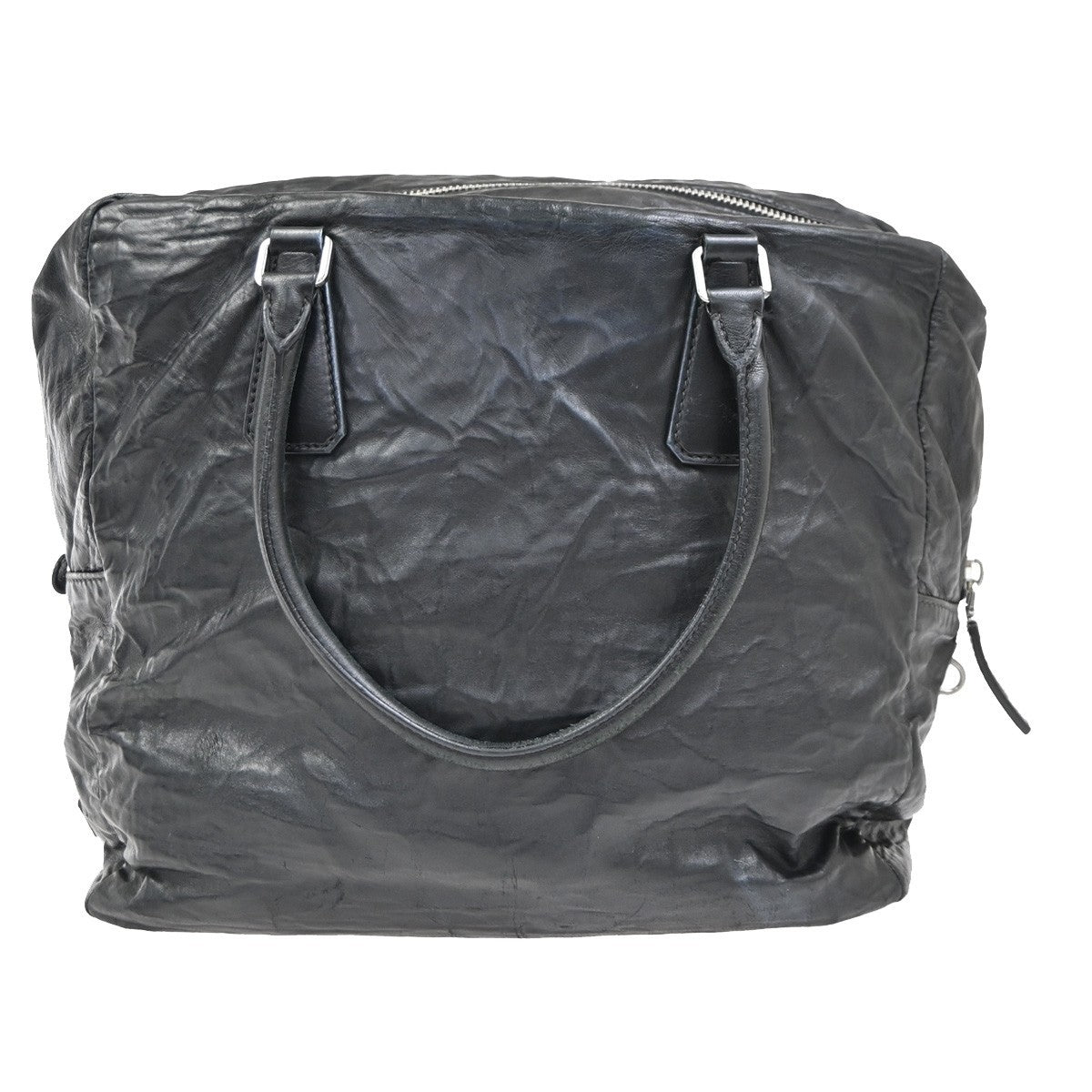 PRADA MILANO Logo Business Shoulder Hand Tote Bag Leather Black Sliver 76KP343