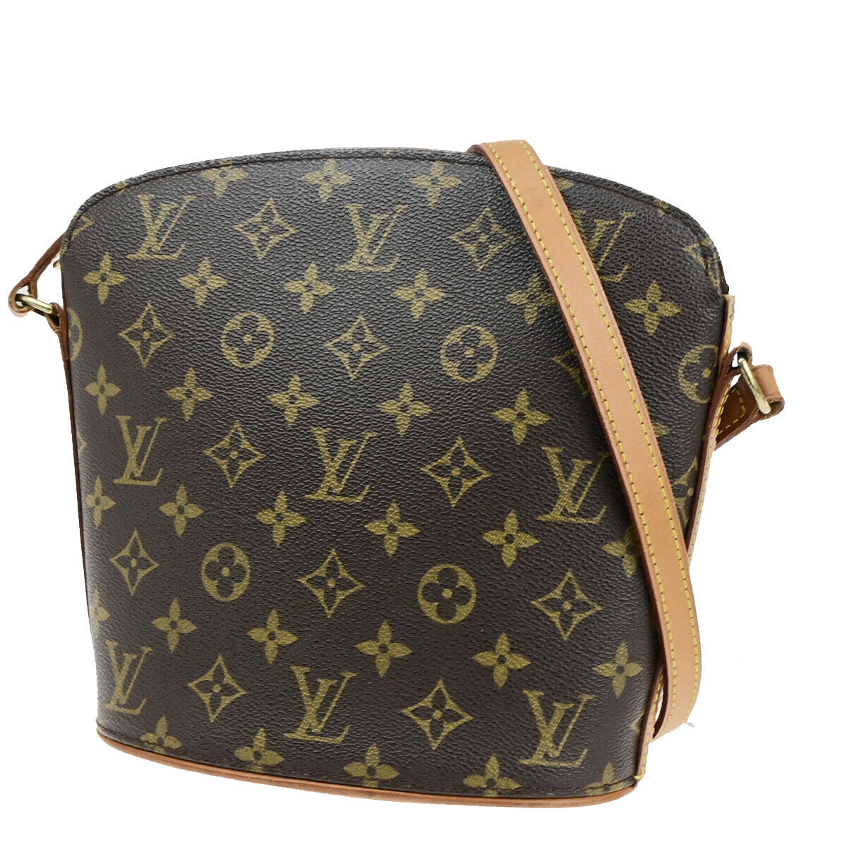 LOUIS VUITTON Logo Drouot Shoulder Bag Monogram Leather Brown M51290 16YF371