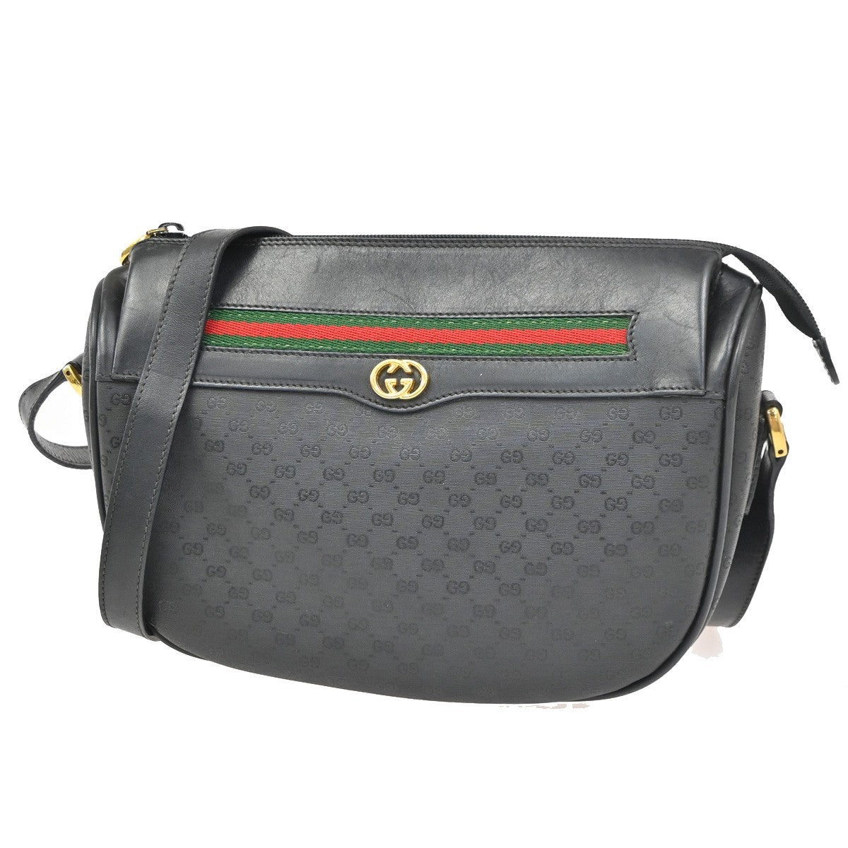 Gucci Guccissima GG Sherry Web Crossbody Shoulder Bag PVC Black Italy 09PA140