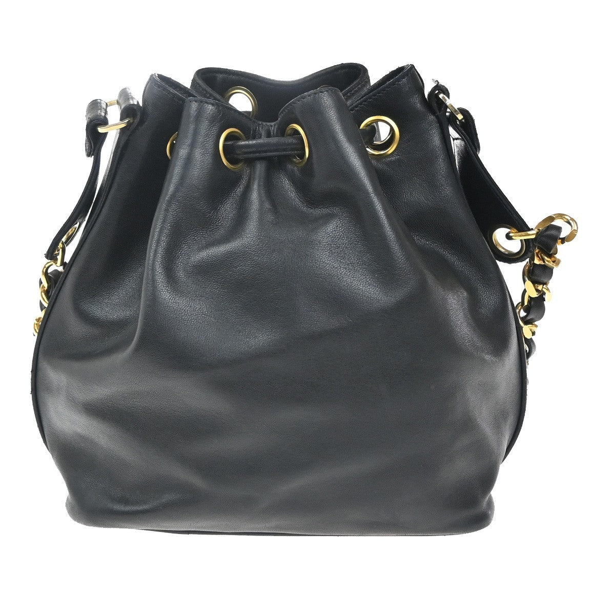 CHANEL CC Logo Drawstring Mini Chain Shoulder Bag Leather Black Vintage 40RP062