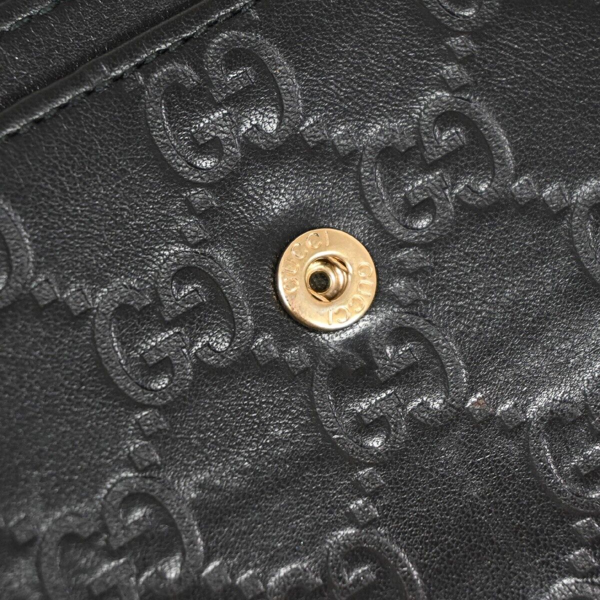 GUCCI Micro Guccissima GG Pattern Long Bifold Wallet Leather Black Gold 32EA632