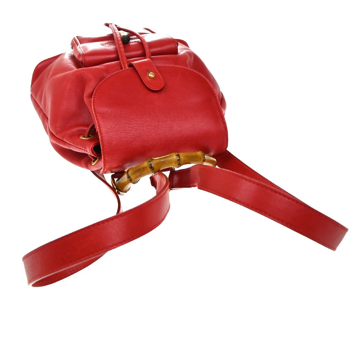 GUCCI Logo Bamboo Drawstring Mini Backpack Bag Leather Red GHW Italy 62EG250