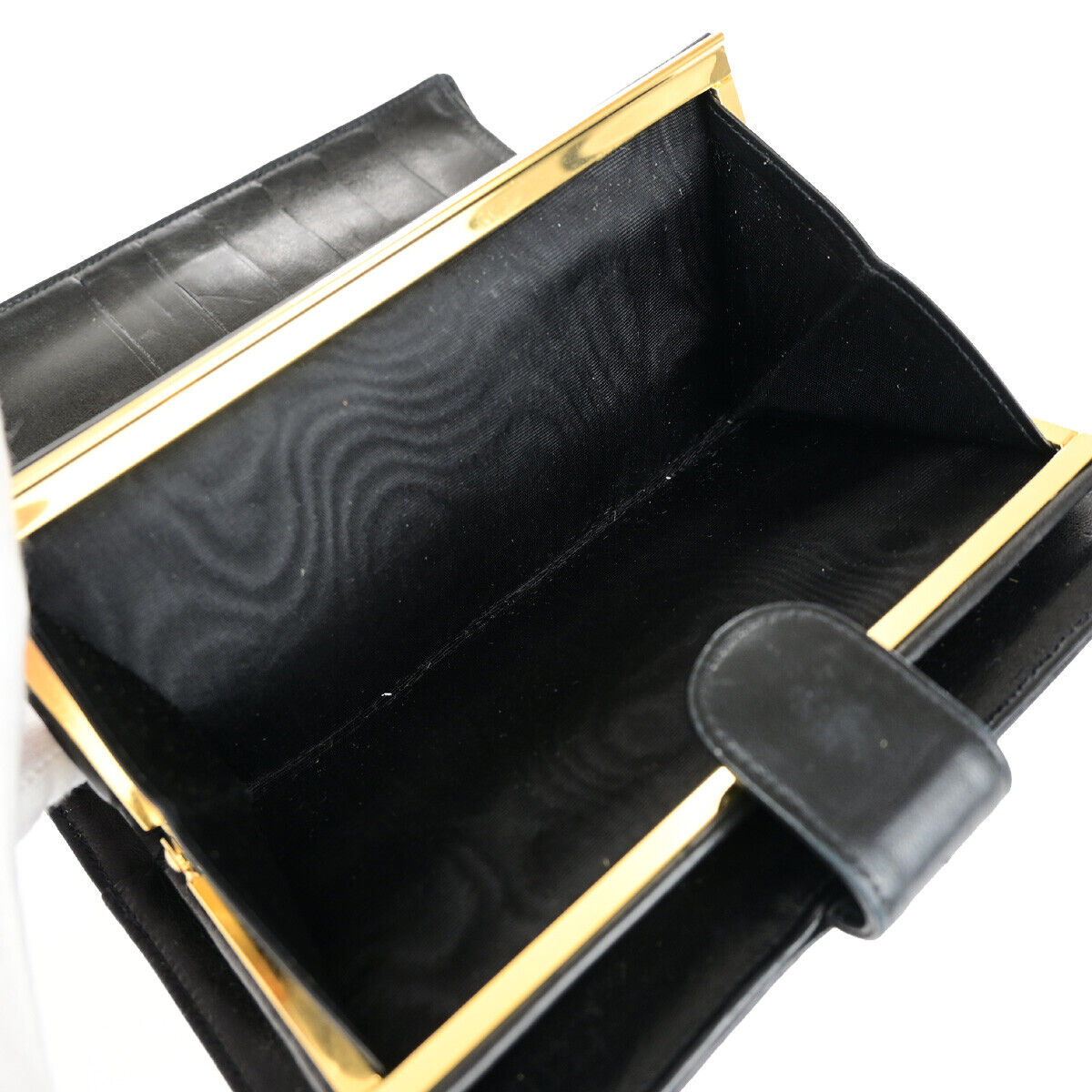 CHANEL CC Logo Long Bifold Wallet Purse Leather Black GHW Vintage 66RJ939