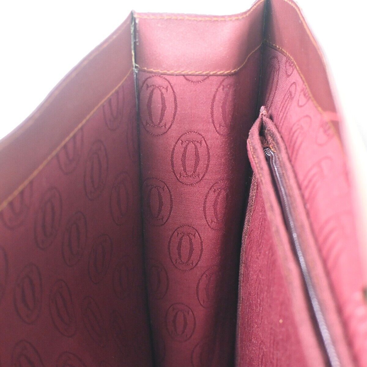 CARTIER 2C Logo Shoulder Tote Bag Leather Bordeaux Gold Made in Italy 69HB818