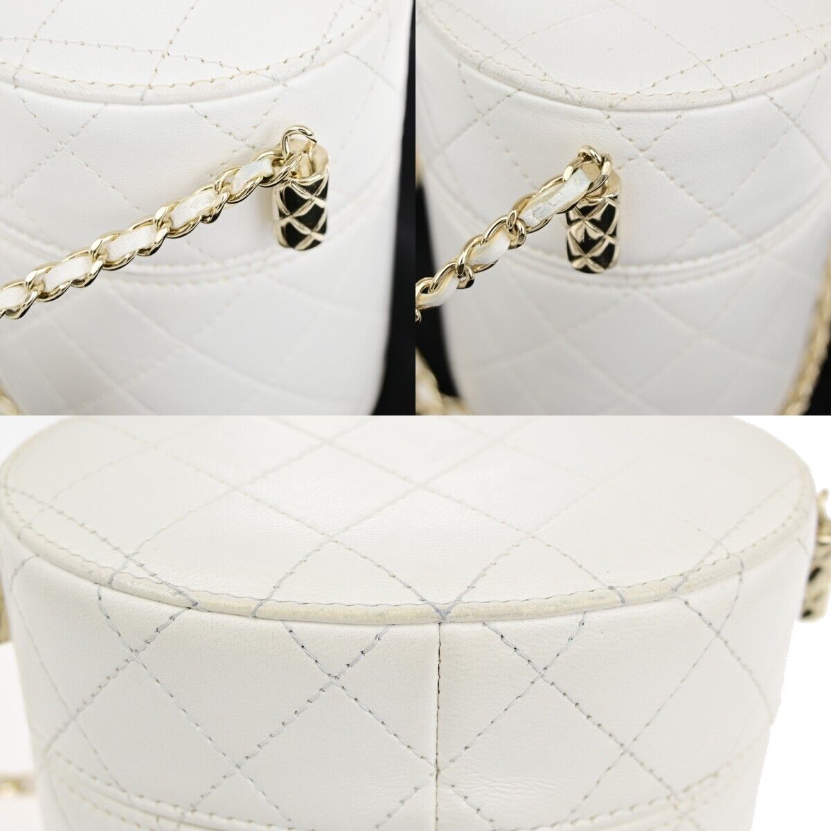 CHANEL CC Logo chain Shoulder Vanity Bag Matelasse Leather White GHW 645RF147