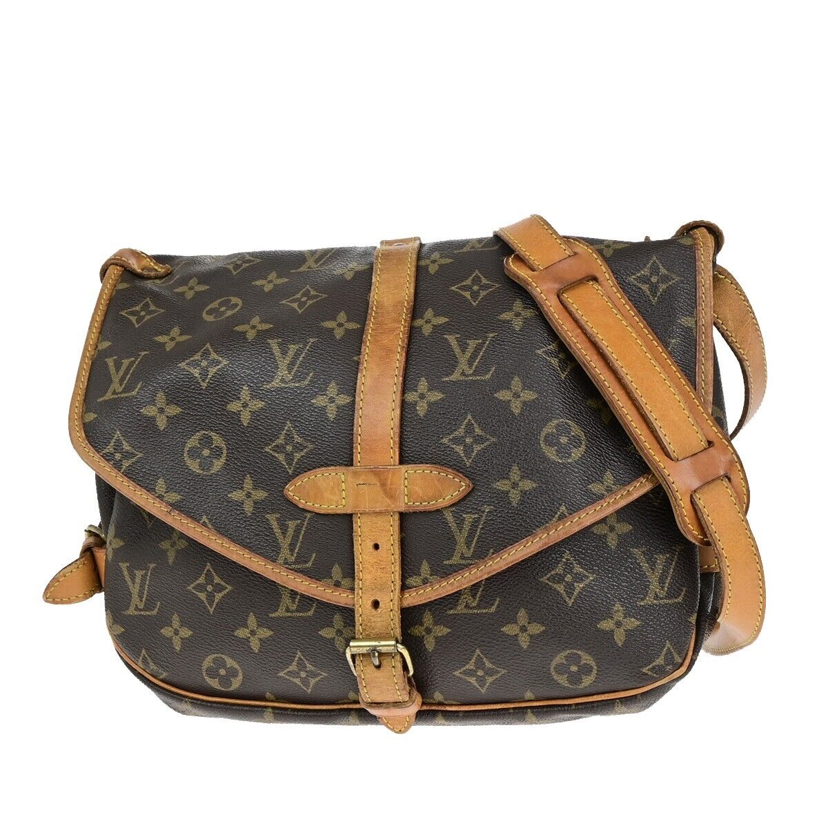 LOUIS VUITTON Logo Saumur 30 Shoulder Bag Monogram Leather Brown M42256 76EB400