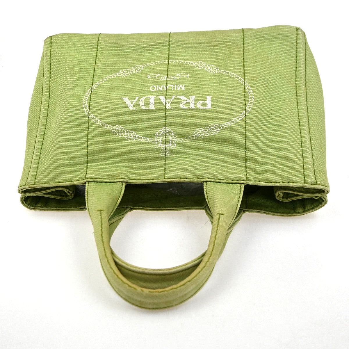 PRADA Milano Logo CANAPA Tote Hand Bag Denim Leather Green Gold Italy 32CA995