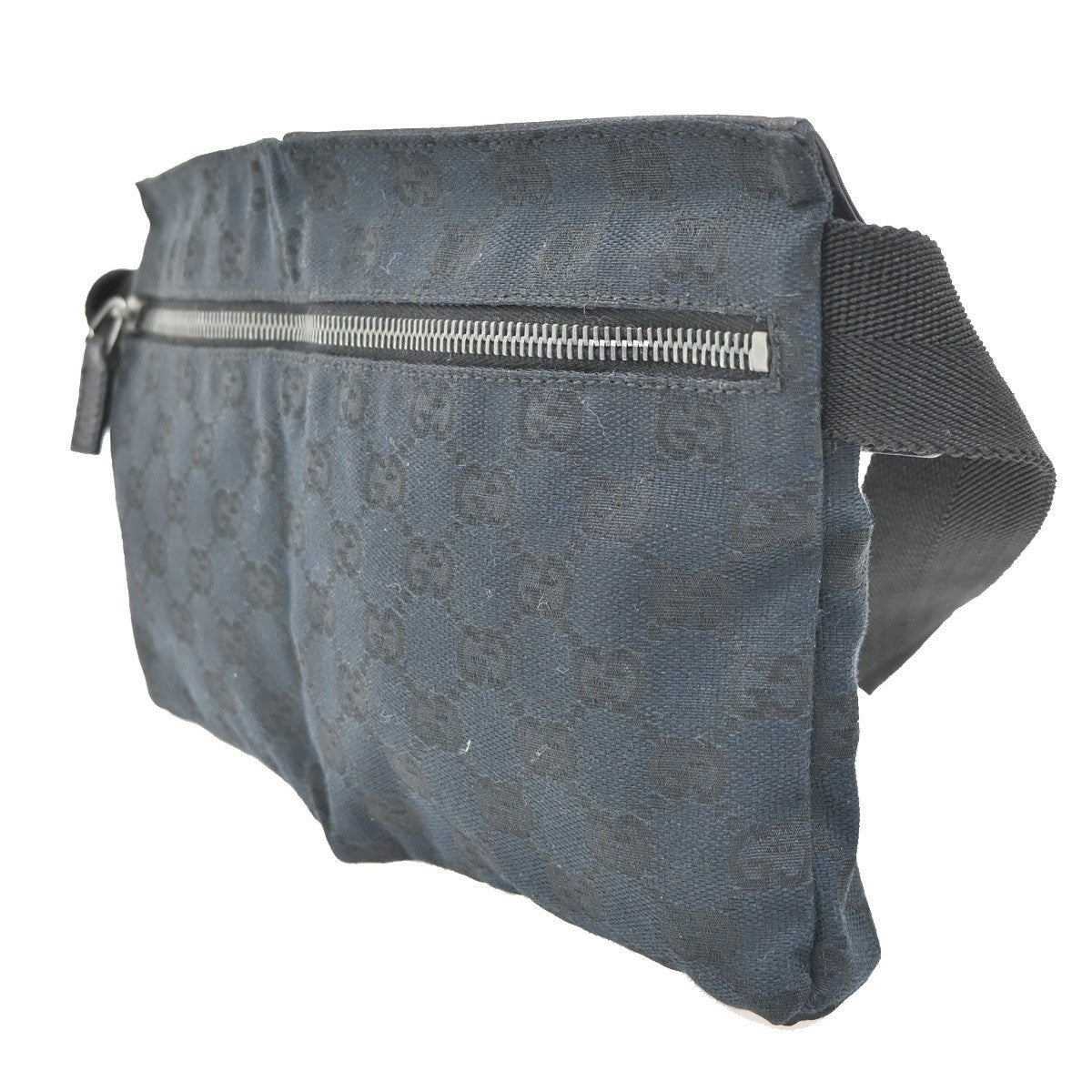 GUCCI Logo GG Pattern Mini Waist Belt Bag Canvas Leather Black SHW Italy 85ZA041
