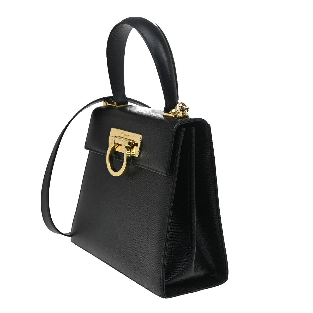 SALVATORE FERRAGAMO Gancini Mini 2Way Shoulder Hand Bag Leather Black 71RL552