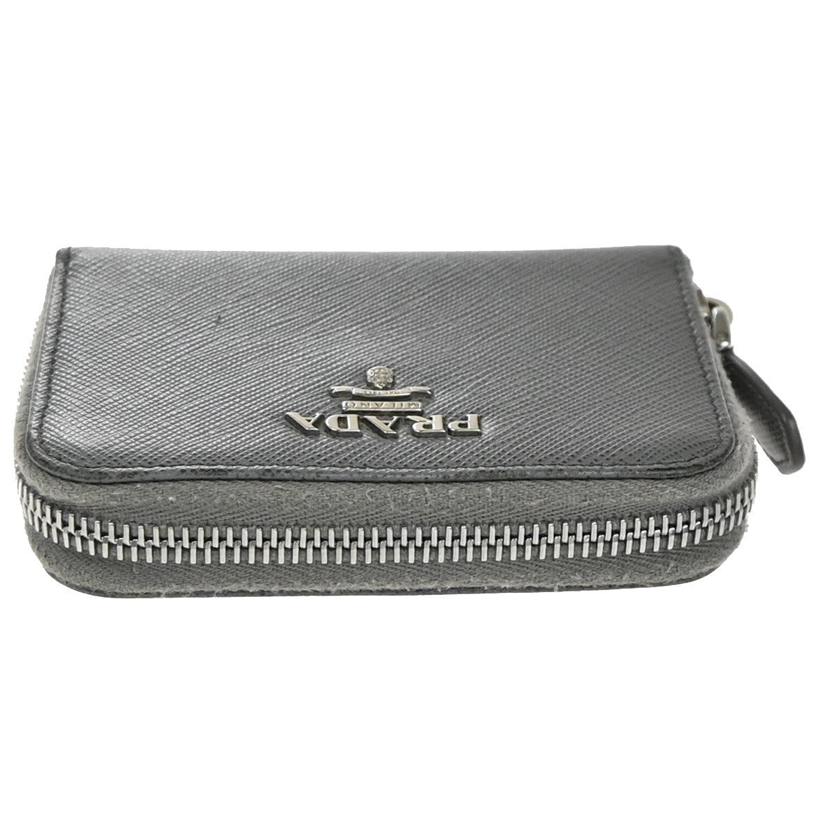 PRADA Zip Around Coin Case Compact Wallet Saffiano Leather Gray Italy 69KP577