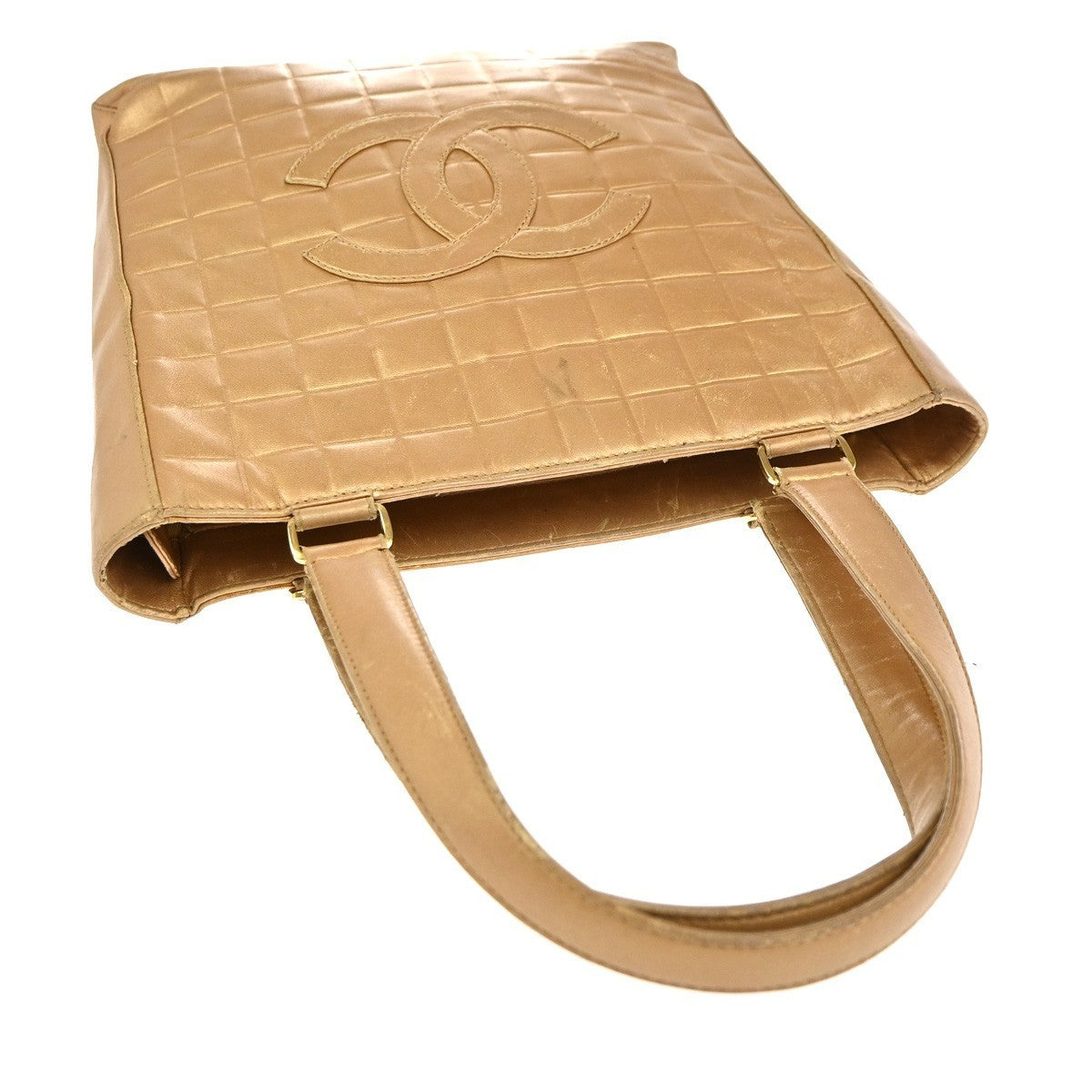 CHANEL CC Logo Chocolate Bar Shoulder Tote Bag Leather Gold Italy 10RP056