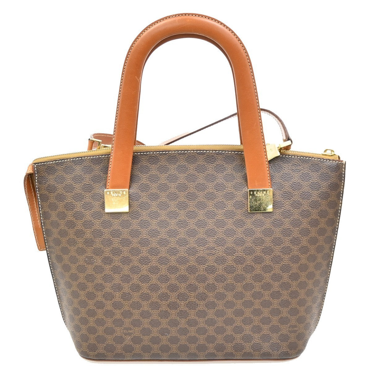 CELINE Logo Macadam Pattern 2Way Hand Bag PVC Leather Brown GHW Italy 64KC026