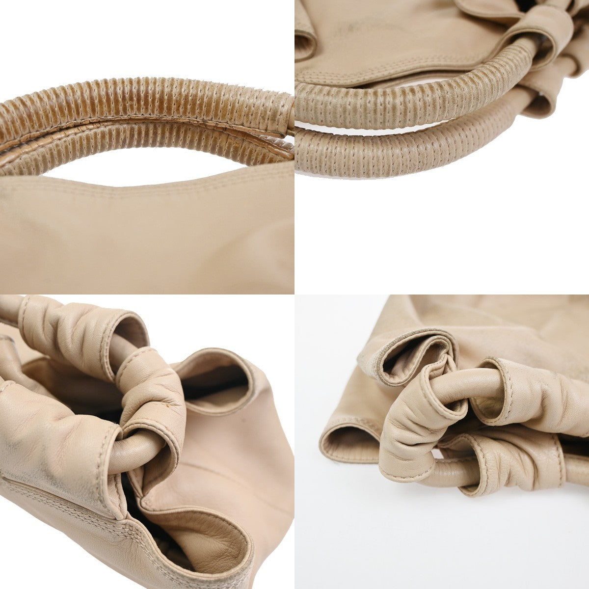 LOEWE Logo Anagram Hobo Shoulder Hand Bag Leather Beige Spain GHW 30CA772