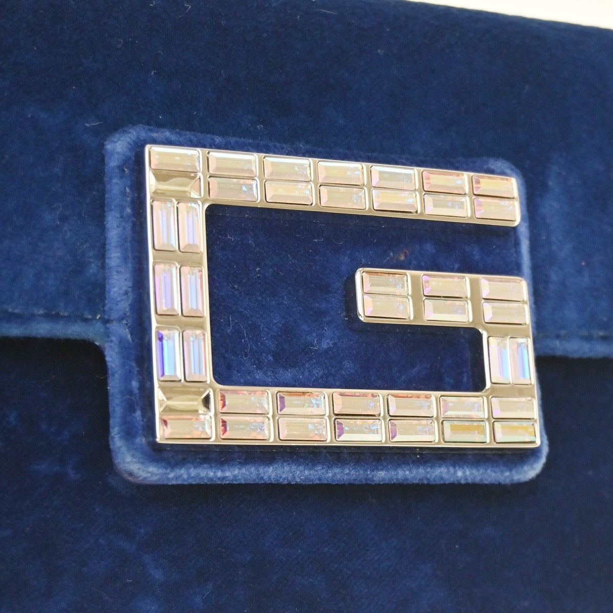 GUCCI Crystal G Logo Broadway Min Shoulder Bag Velvet Leather Blue GHW 16YH968