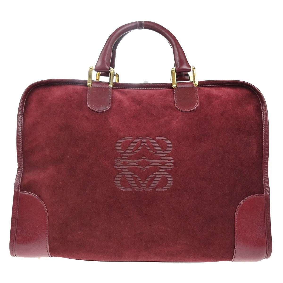 LOEWE Logo Amazona Anagram Shoulder Hand Bag Suede Leather Red GHW Spain 75MA403