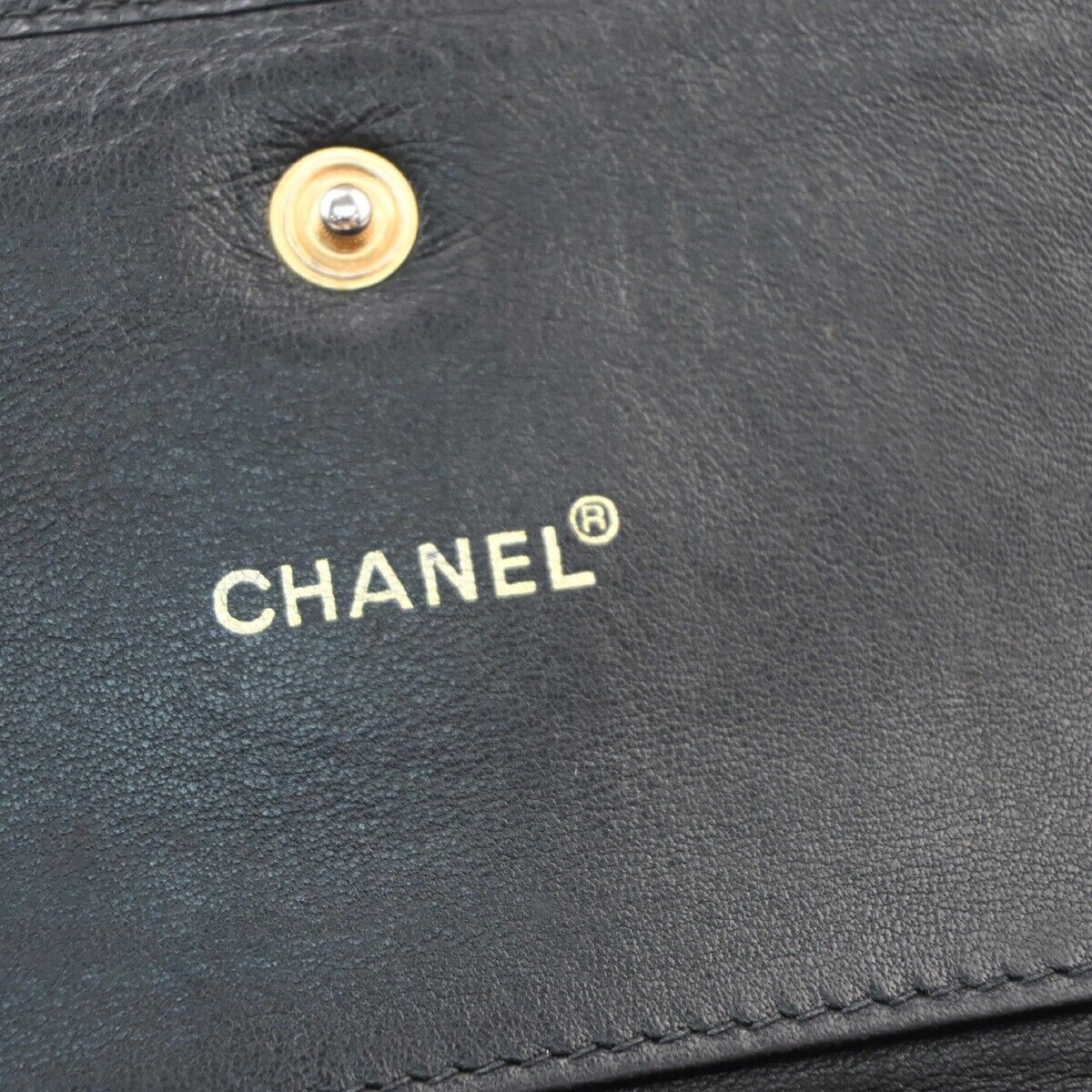 CHANEL CC Logo Trifold Wallet Purse Caviar Skin Leather Black GHW 02EA898