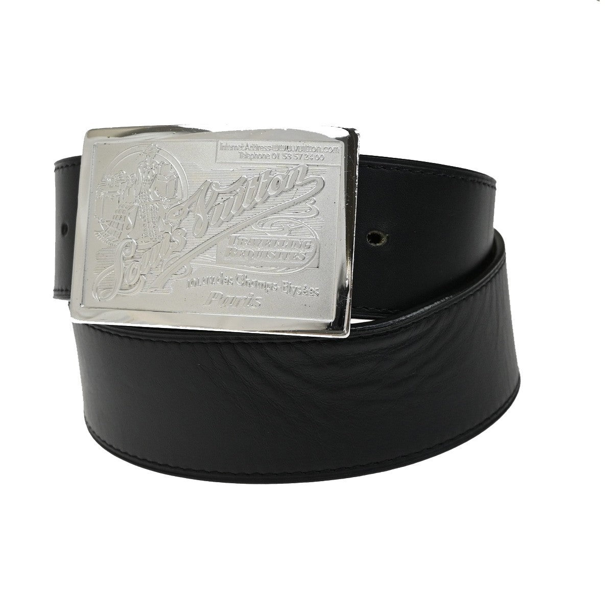 LOUIS VUITTON Logo Ceinture Jeans Belt Leather Black Silver Spain M6812 36KB399