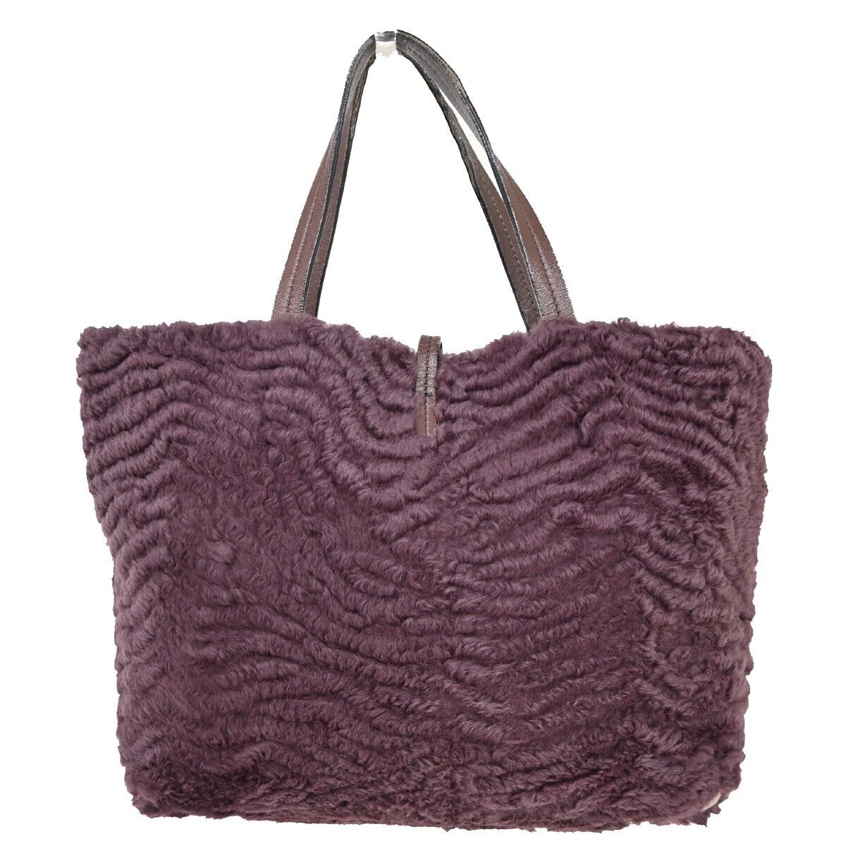 SALVATORE FERRAGAMO Logo Gancini Hand Bag Fur Leather Purple GHW Italy 09YD551