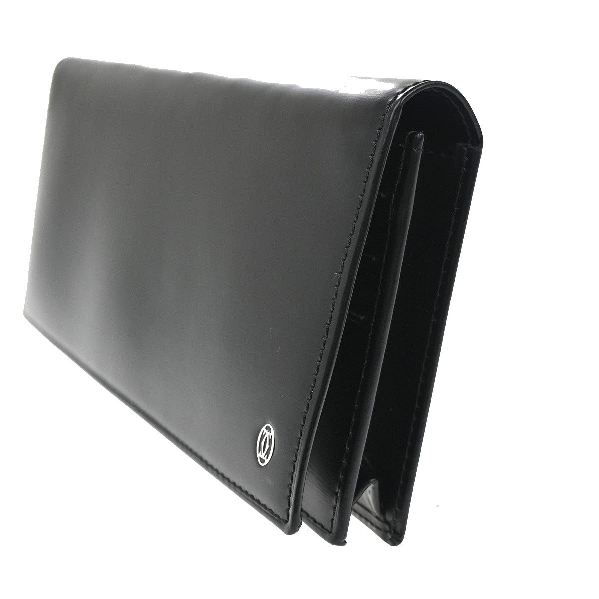 CARTIER Logo Pasha Bifold Long Wallet Leather Black SHW France 69KC345
