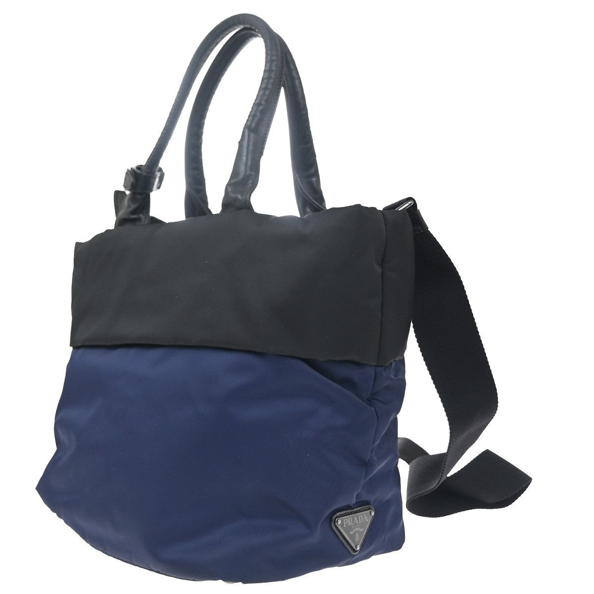 PRADA Tessuto Bicolor 2Way Shoulder Hand Bag Nylon Leather Black Blue 77KC624