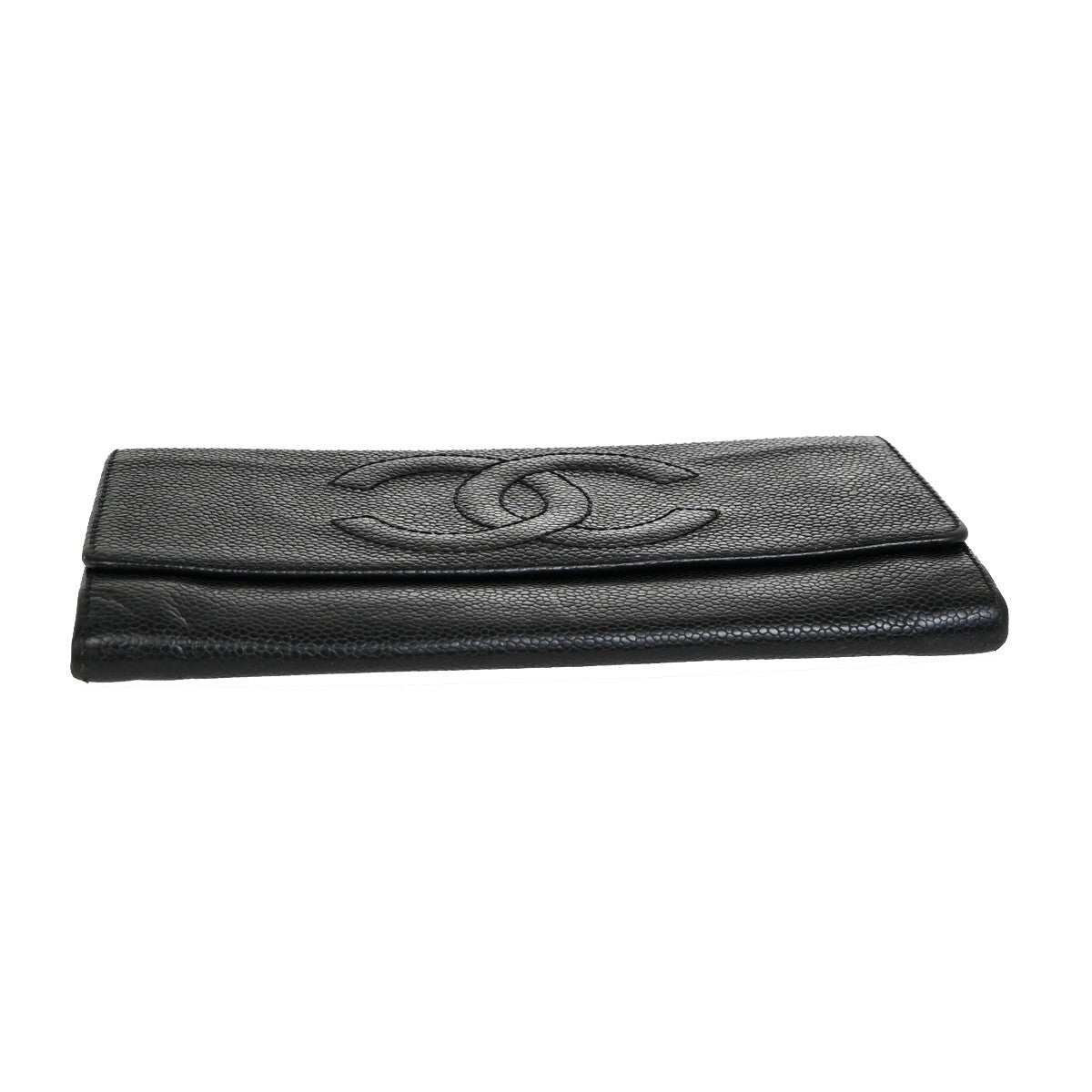 CHANEL CC Logo Bifold Long Wallet Grained Calfskin Leather Black 87RF251