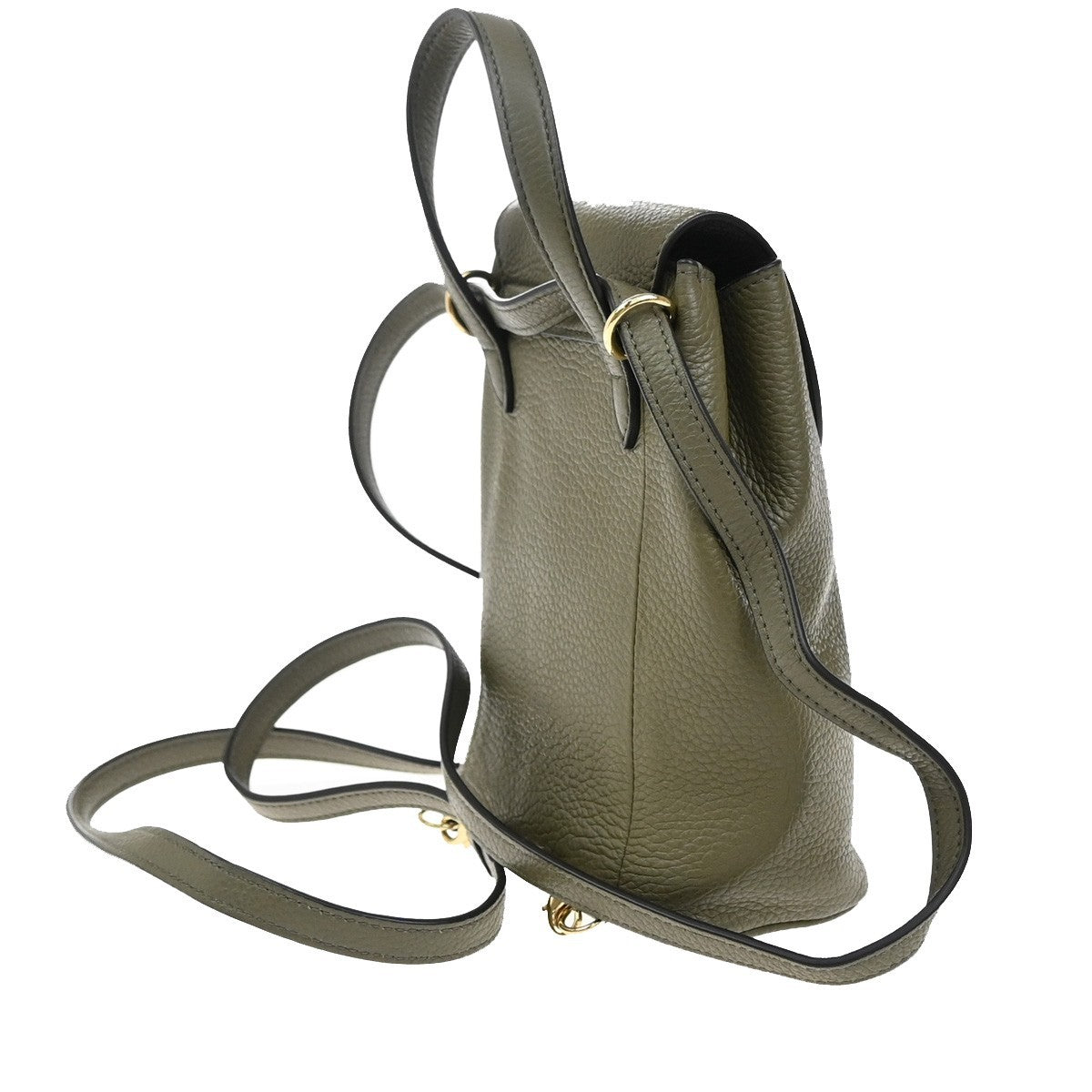 SALVATORE FERRAGAMO Logo Gancini Mini Backpack Bag Leather Khaki 86EG146