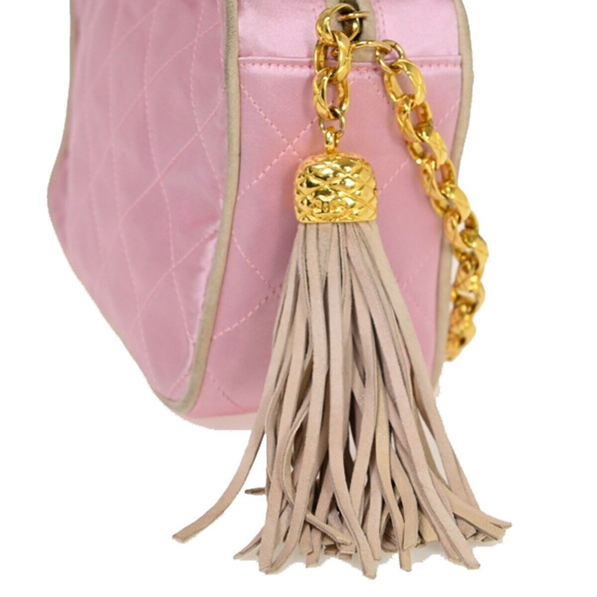 CHANEL CC Logo Mini Matelasse Tassel Chain Shoulder Bag Satin Pink GHW 696KA088