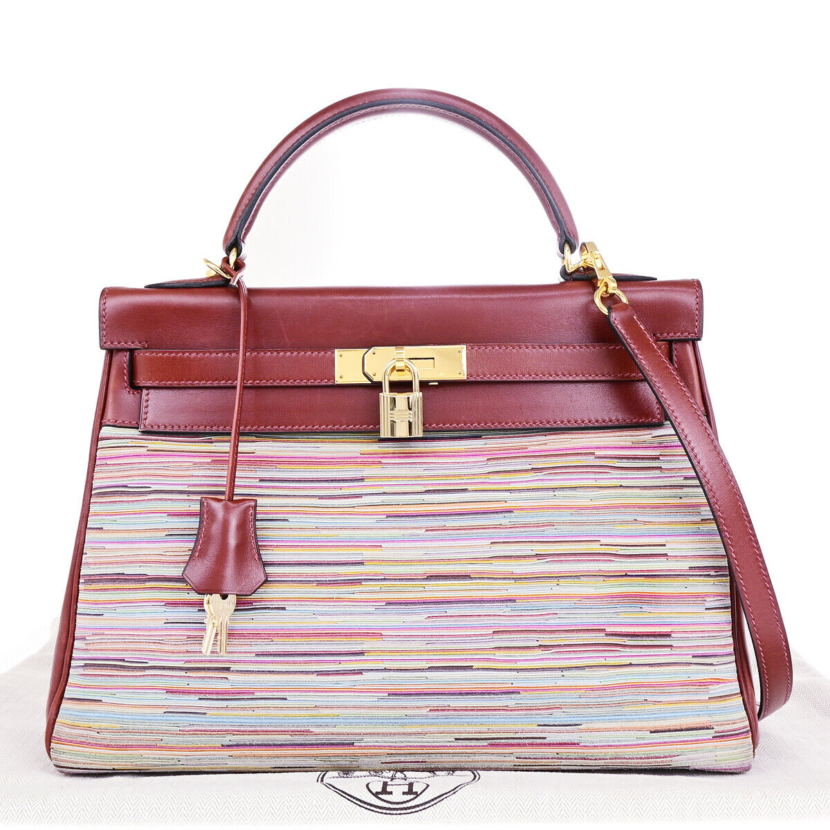 HERMES Kelly 32 Retourne 2Way Hand Bag □F Vibrato Leather Rouge H GHW 6030RK681