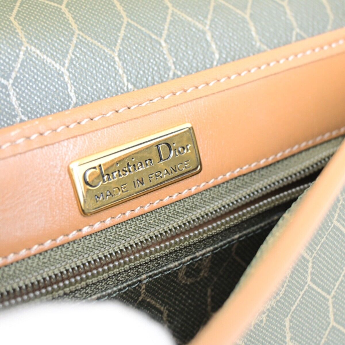 CHRISTIAN DIOR Logos Honeycomb Shoulder Bag PVC Leather Brown Gold 36FB184