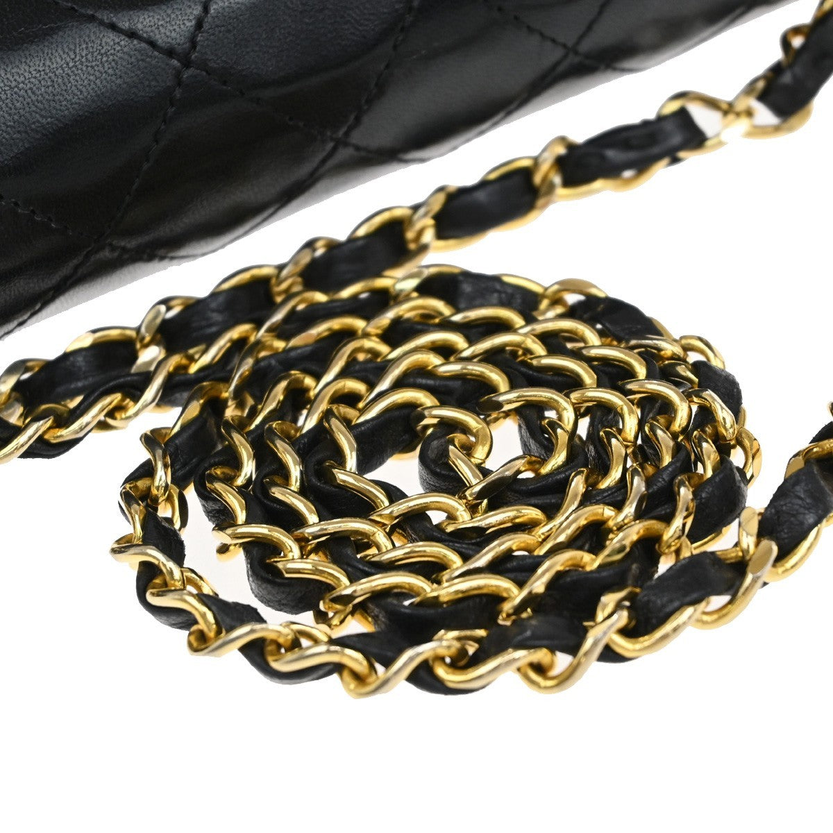 CHANEL CC Matelasse 25 Double Flap Chain Shoulder Bag Leather Black GHW 805RF615
