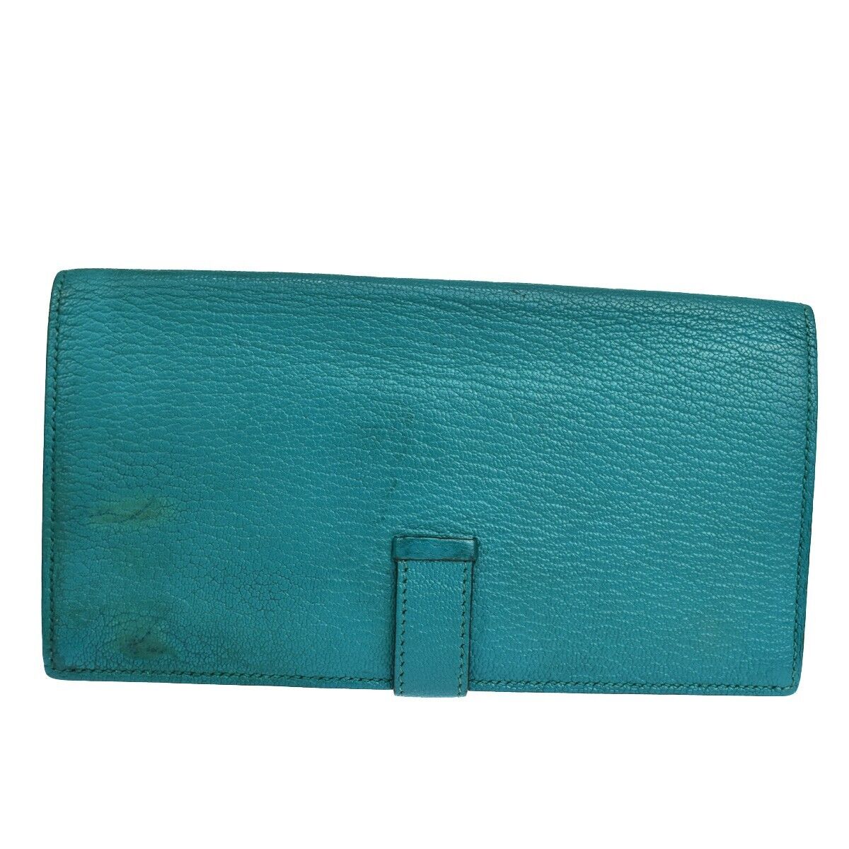HERMES H Logo Bearn Long Bifold Wallet Purse Chevre Leather Green 32RH514