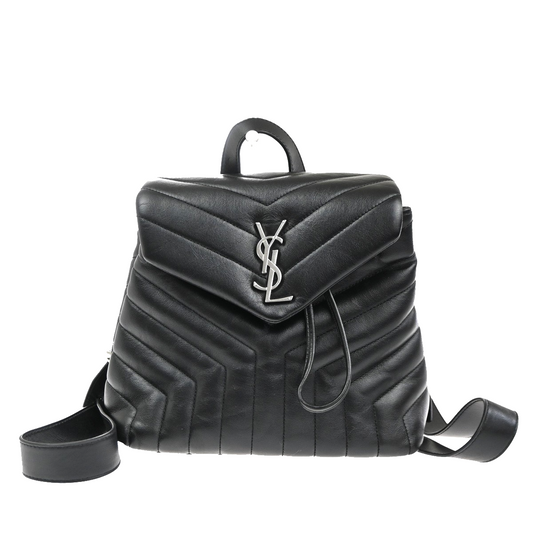SAINT LAURENT Logo YSL LouLou Backpack Bag Leather Black SHW Italy 303RL767