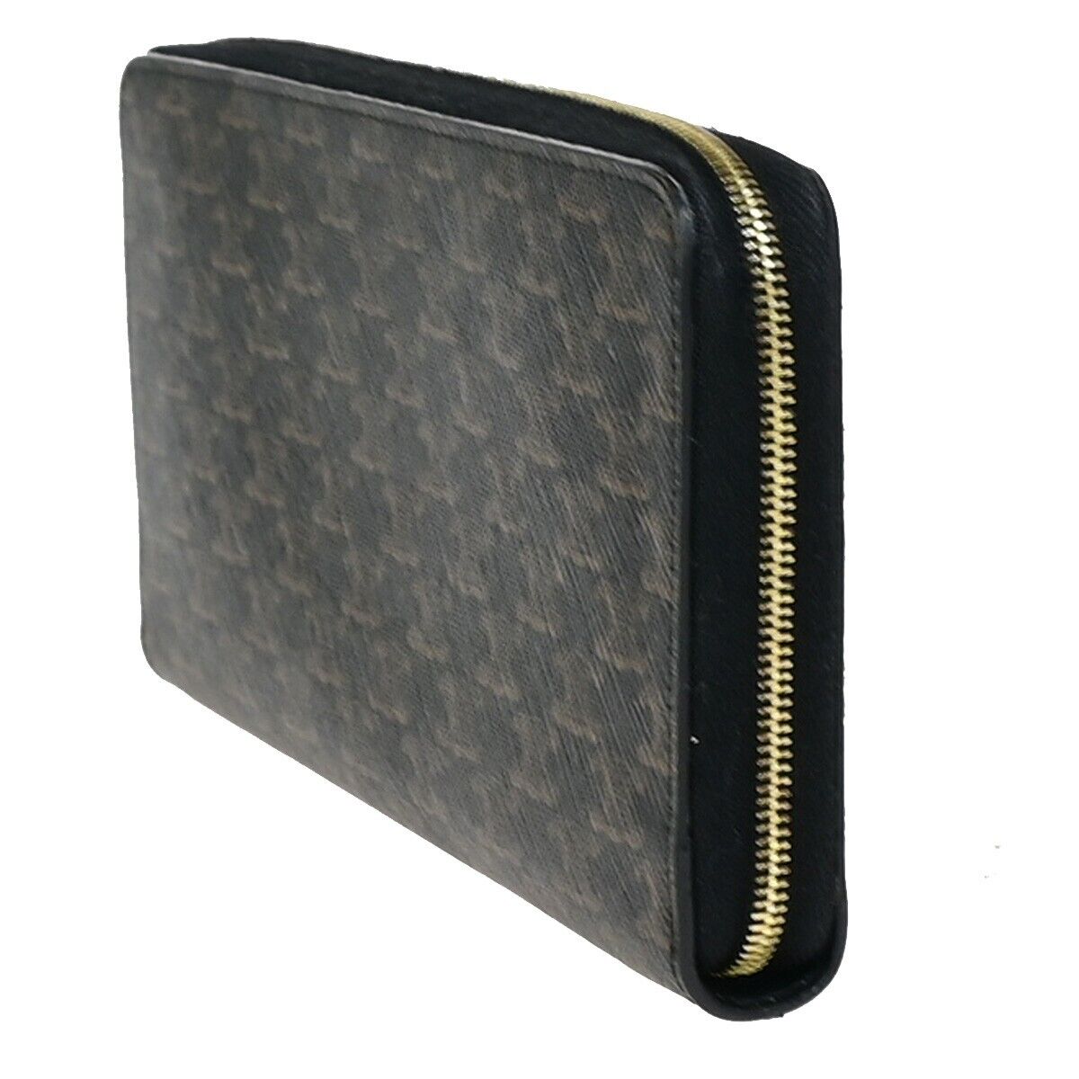 CELINE Triomphe Zip Around Long Bifold Wallet PVC Leather Black Italy 80KA275