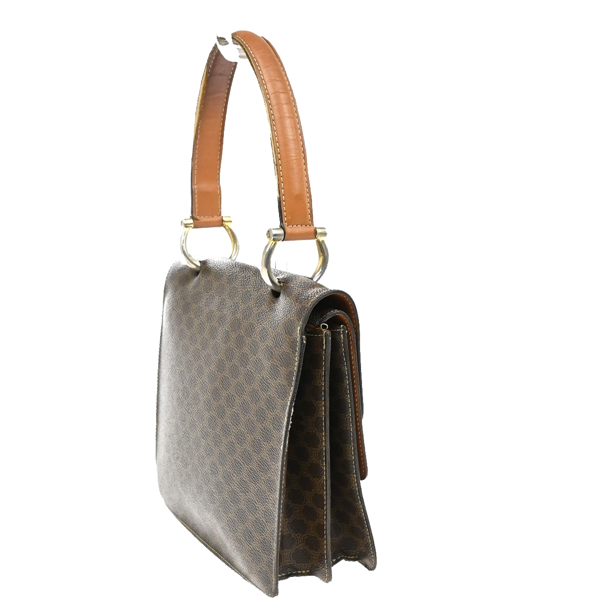 CELINE Logo Macadam Pattern Hand Bag PVC Leather Brown GHW Italy 61KB708