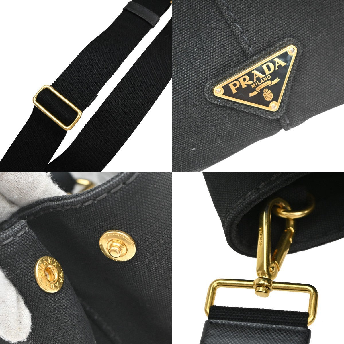 PRADA Logo Canapa 2Way Shoulder Hand Bag Canvas Leather Black GHW Italy 74KP225