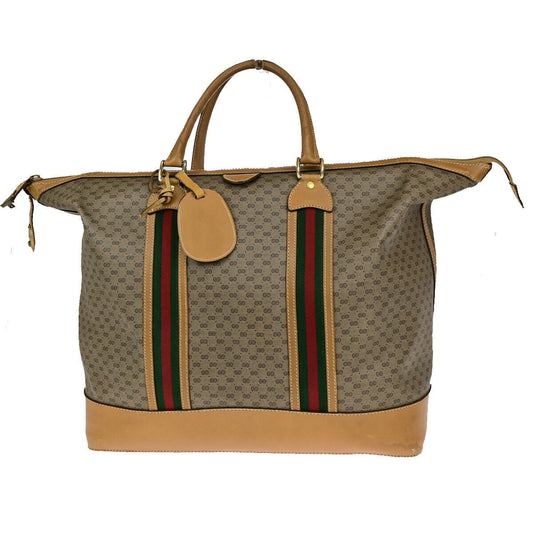 GUCCI Logo Sherry GG Pattern Travel Hand Bag PVC Leather Brown Italy 62YG543