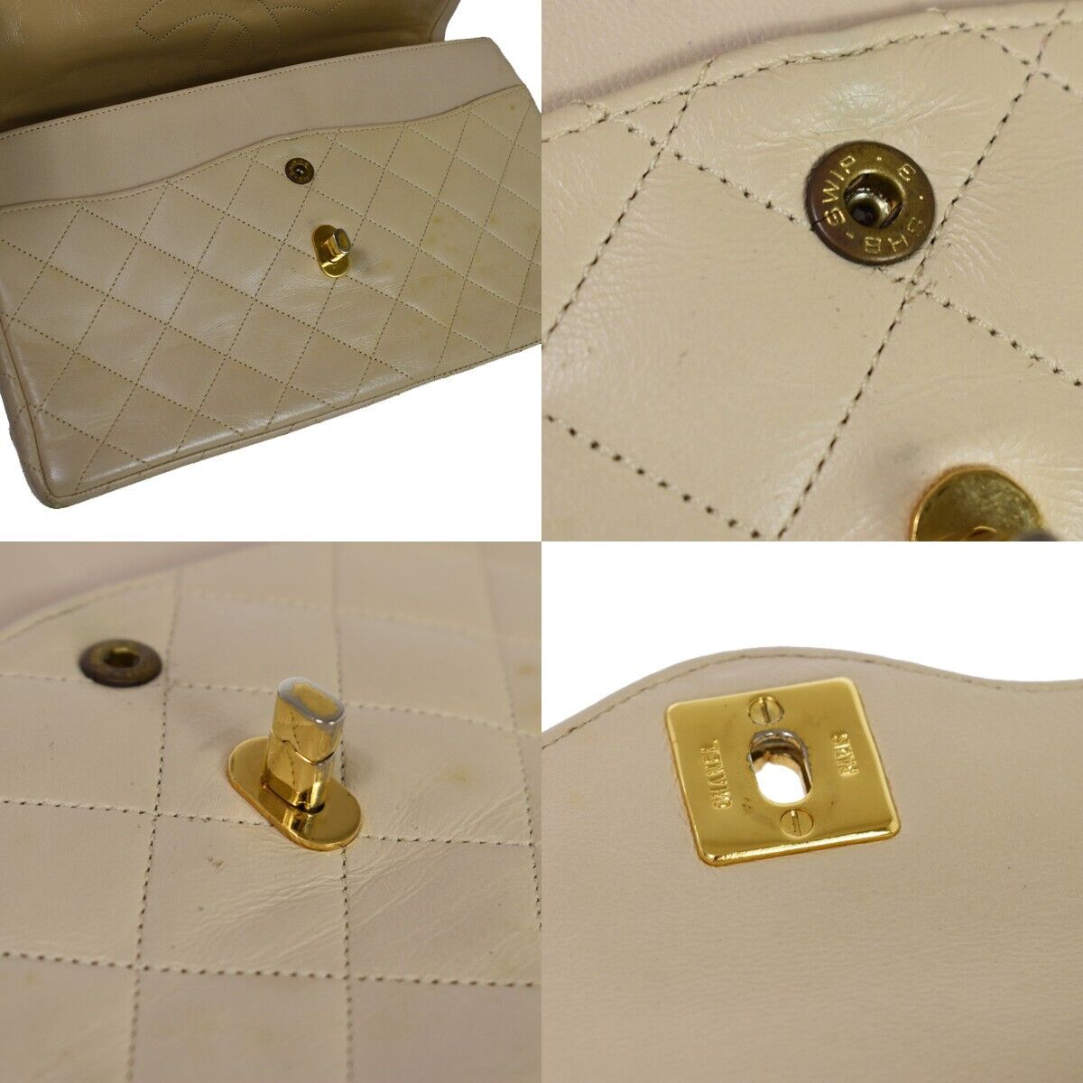 CHANEL CC Double Flap Paris Matelasse Chain Shoulder Bag Beige Vintage 648RH752