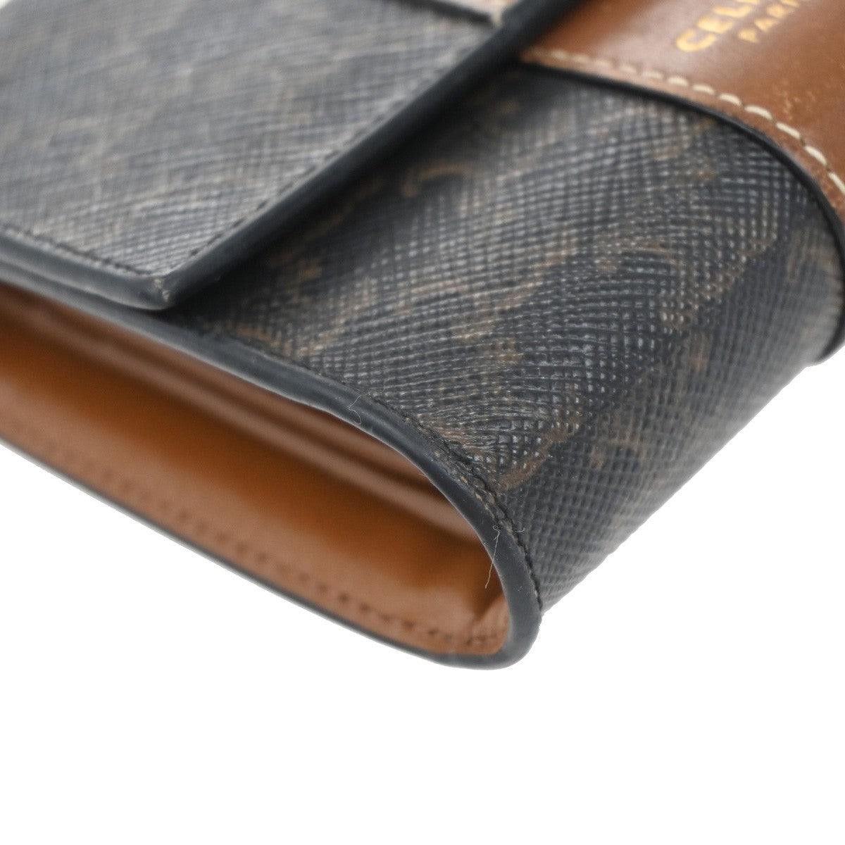CELINE Logo Triomphe Pattern Bifold Wallet PVC Leather Brown Italy 68KP019