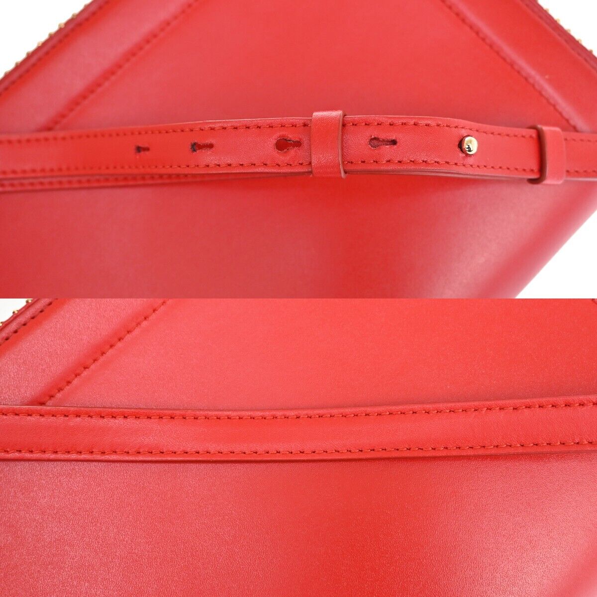 SALVATORE FERRAGAMO Vara Studs 2Way Shoulder Clutch Hand Bag Leather Red 88YD333