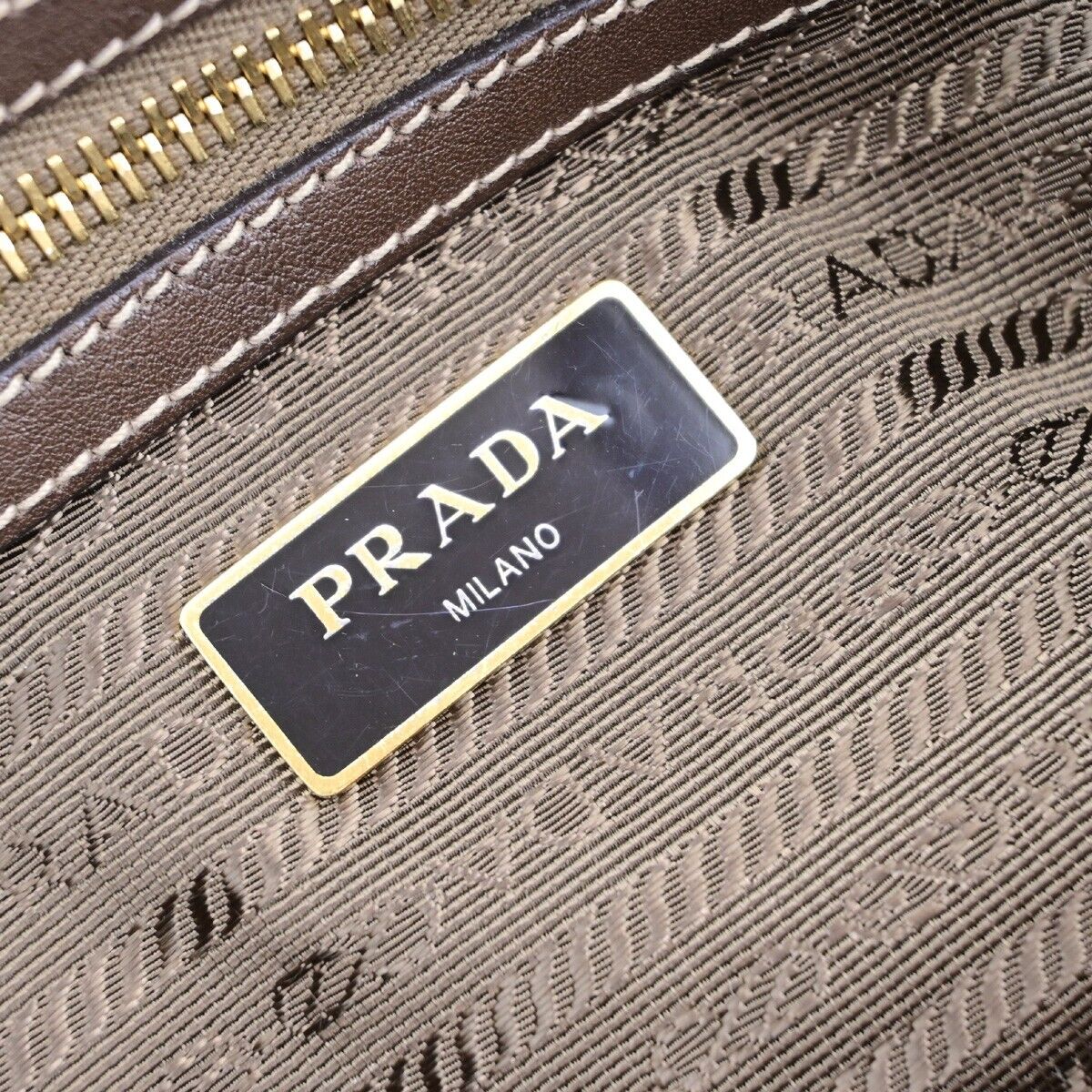 PRADA MILANO Logo Jacquard 2Way Shoulder Hand Bag Canvas Leather Brown 31EB710