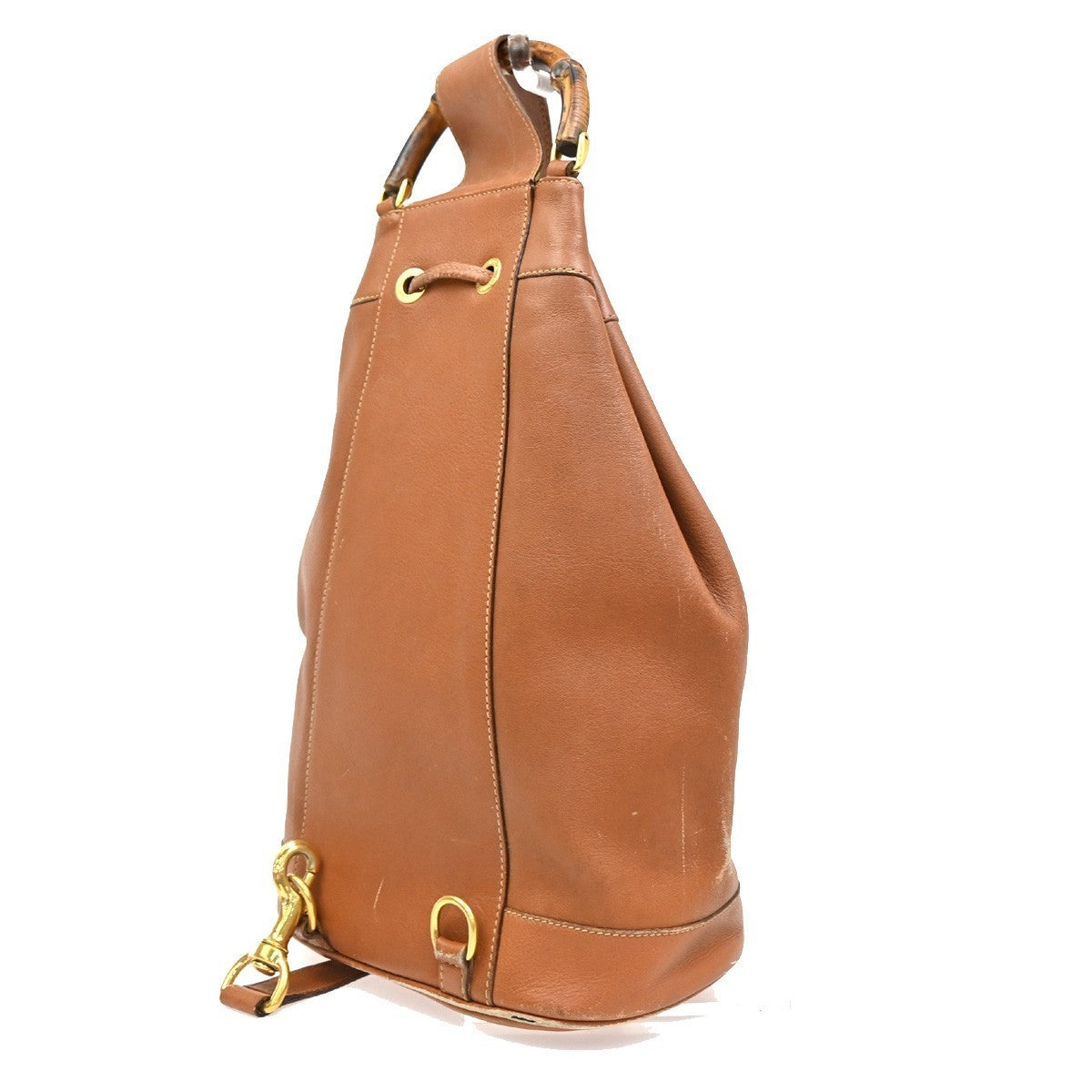 GUCCI Logo Bamboo 2way One Shoulder Body Hand Bag Brown Gold Italy 61EG228