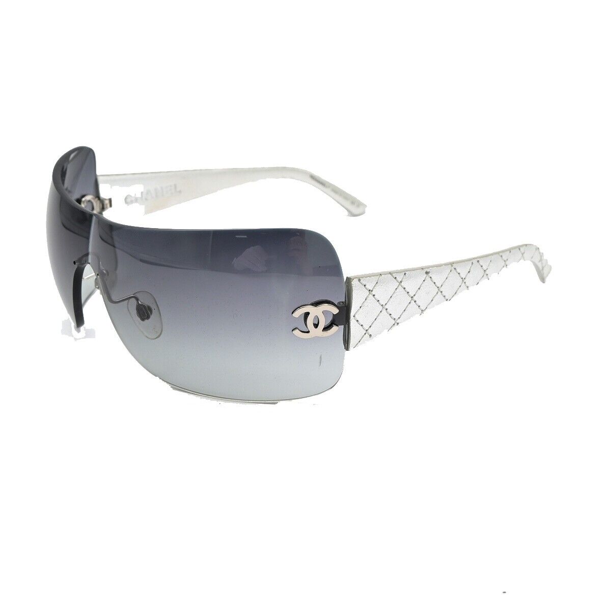 CHANEL CC Logo Matelasse Sunglasses Eye Wear 4157-Q Leather Silver 66YE628