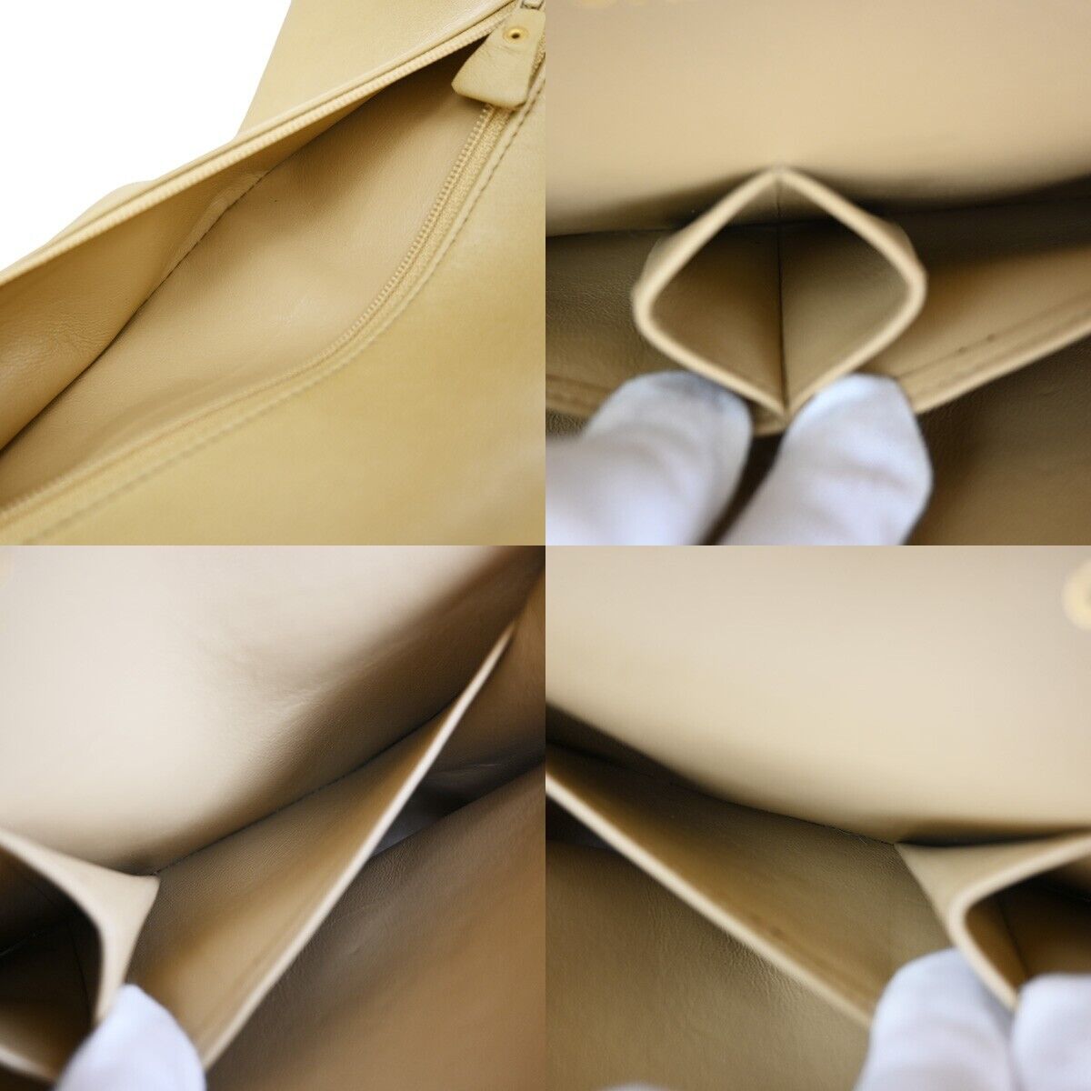 CHANEL CC Matelasse 25 Double Flap Chain Shoulder Bag Leather Beige GHW 381RJ843