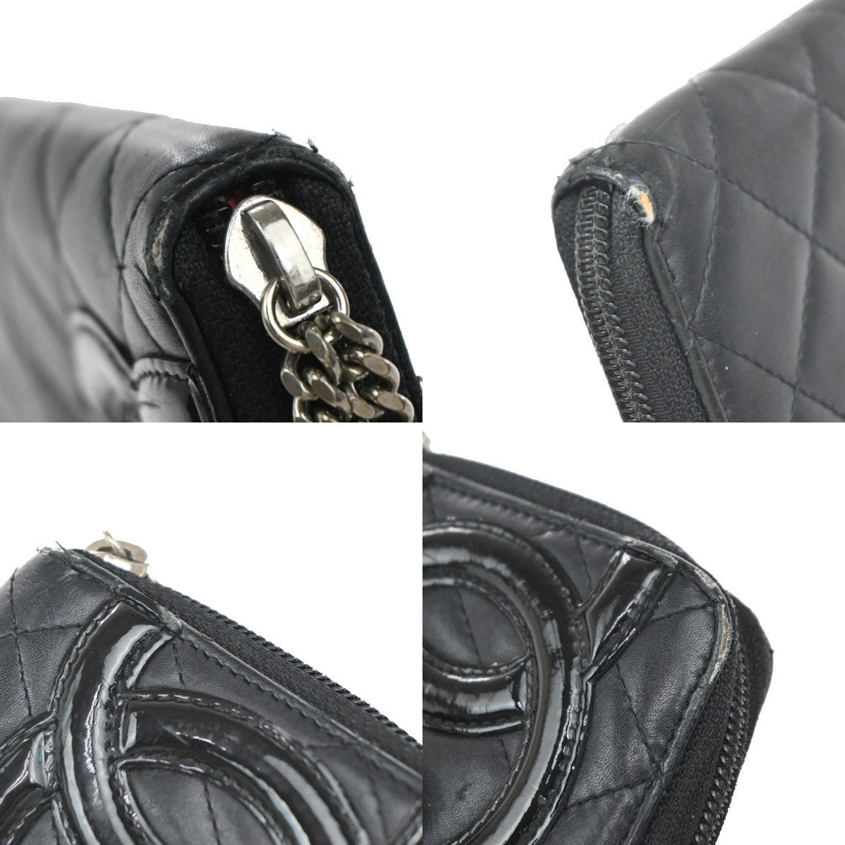 CHANEL CC Cambon Long Zipper Bifold Wallet Patent Leather Black SHW 38KP014