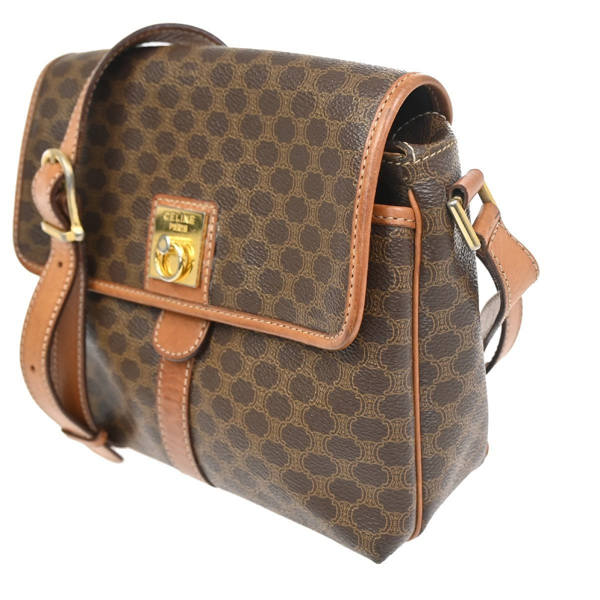 CELINE Logo Macadam Pattern Shoulder Bag PVC Leather Brown Italy GHW 30KC524
