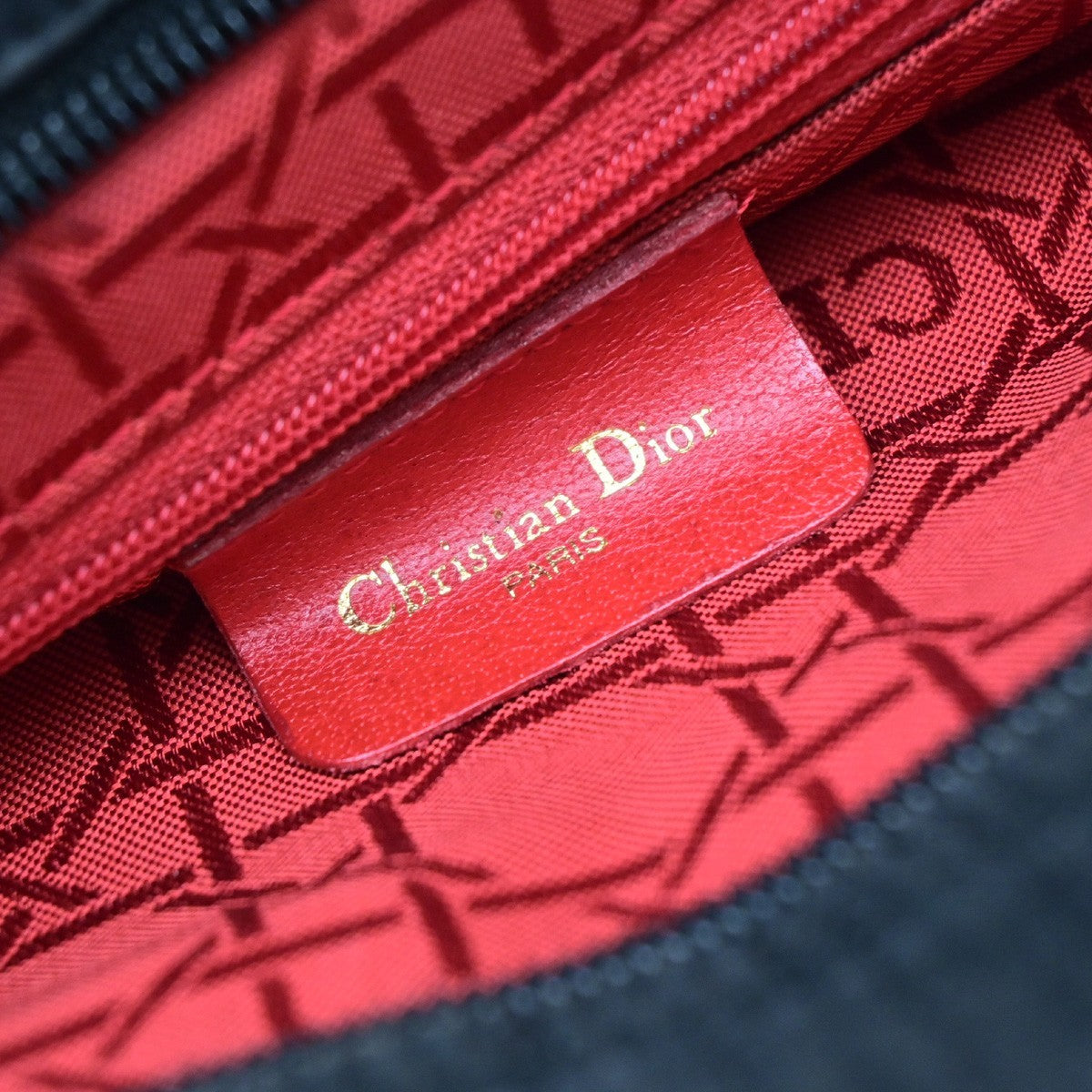 CHRISTIAN DIOR Logo Lady Cannage Hand Bag Nylon Leather Black GHW Italy 89EG409