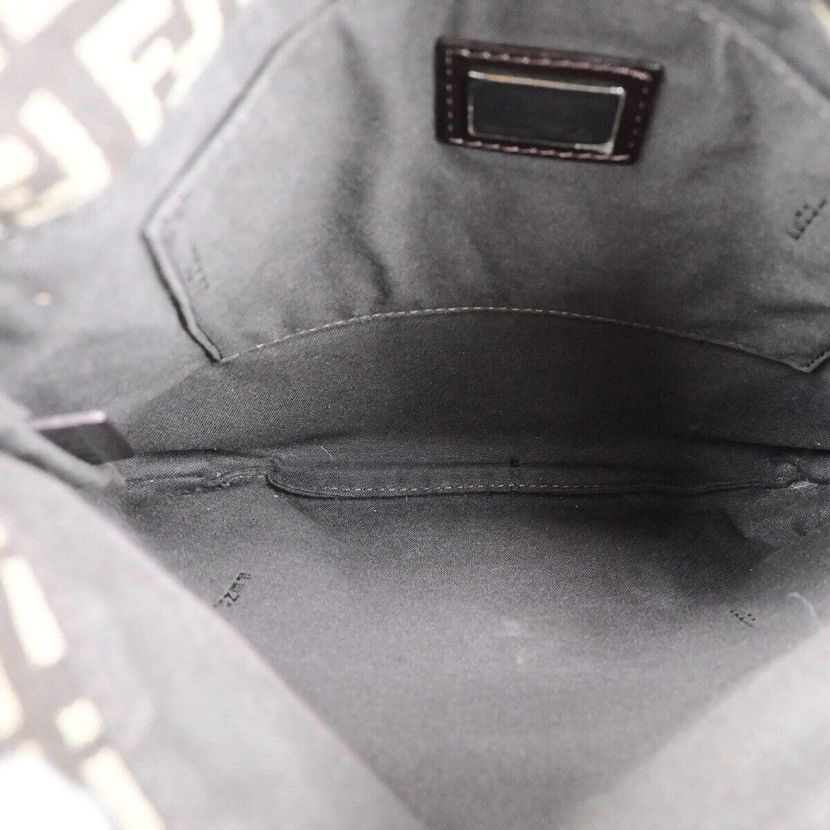 FENDI Logo Zucchino Shoulder Bag Canvas Leather Brown SHW Italy 70SJ496