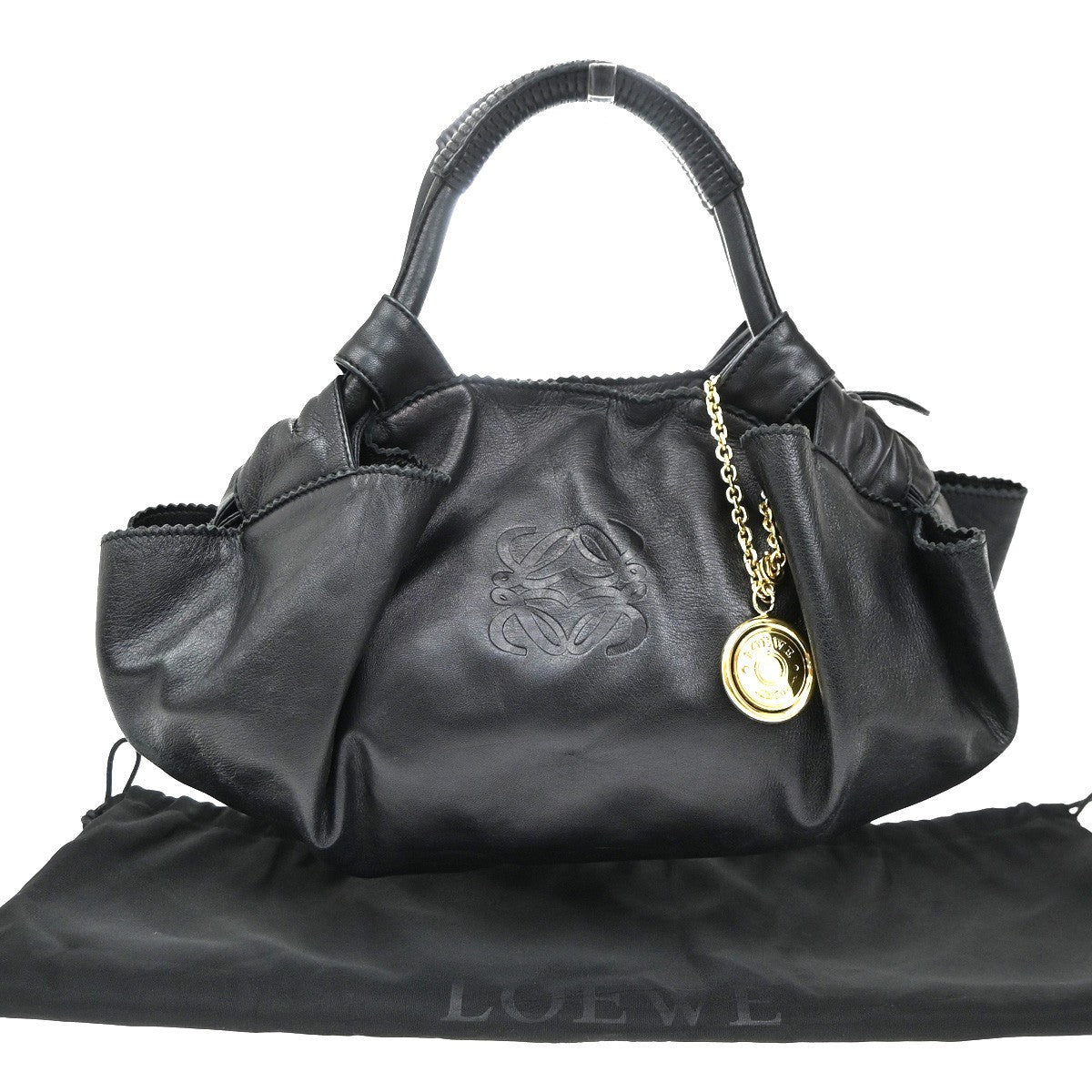 LOEWE Anagram Logo Nappa Aire Tote Hand Bag Leather Black GHW Spain 73KC221