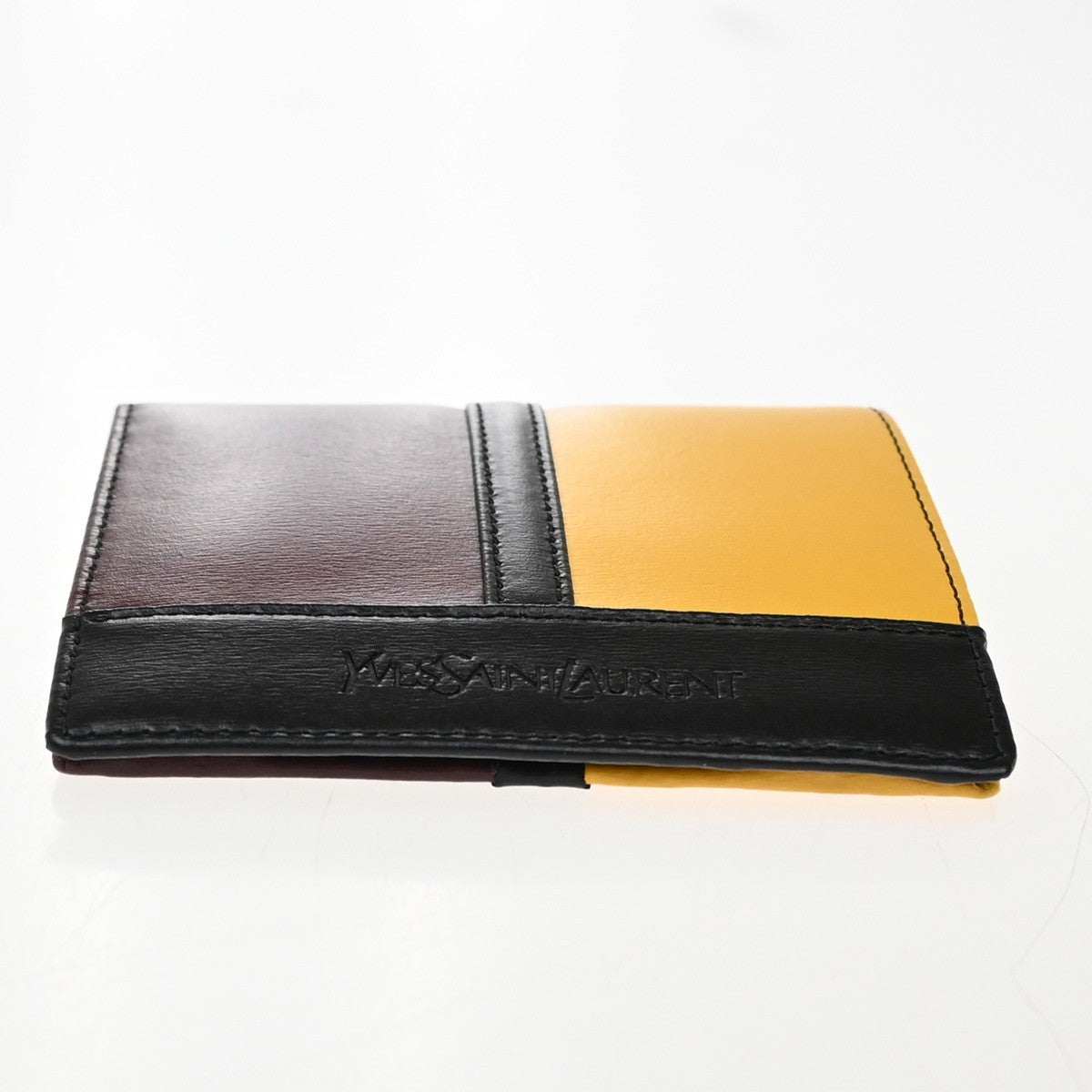 YVES SAINT LAURENT YSL Bifold Compact Wallet Leather Red Yellow Black 04RF830